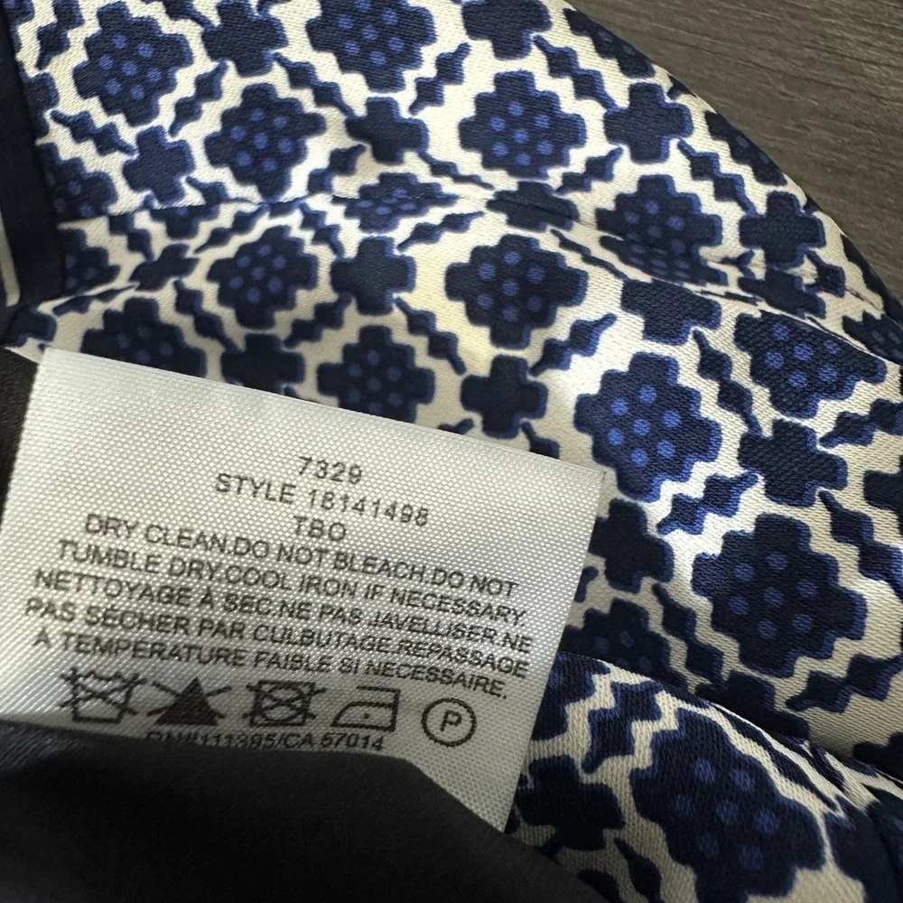 Tory Burch V Neck Shift Dress Women's Size  14 Blue Geometric Stretch Read